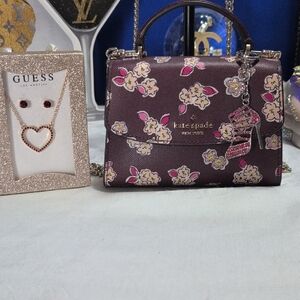 Kate Spade Darey Micro Satchel In Frosted Floral Deep Berry & Jewelry Set